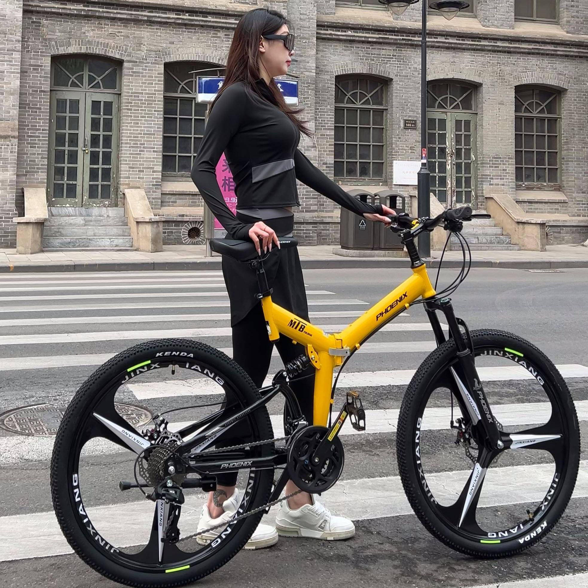 凤凰正品软尾折叠山地自行车男女青少年变速越野减震单车学生赛车