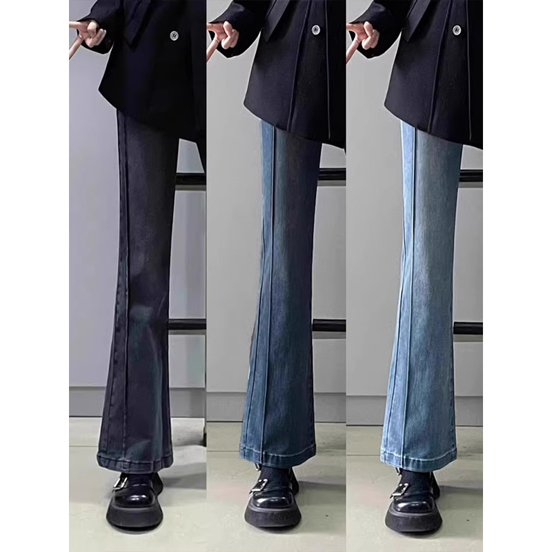 不挑腿型的微喇牛仔裤女秋冬加绒大码微胖mm小个子高腰显瘦喇叭裤