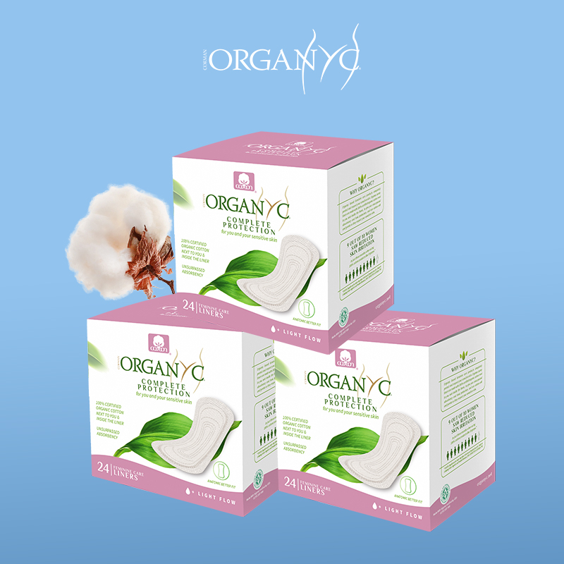 ORGANYC意大利进口护垫纯棉芯超薄透气清新女士迷你卫生巾3盒