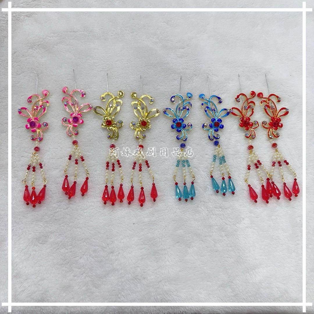 古装黄梅戏戏剧花旦仿小姐景泰蓝花朵纯手工古典 耳边花头饰