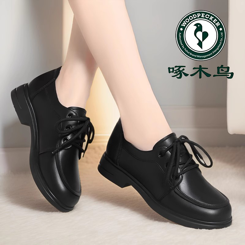 啄木鸟系带小皮鞋新款通勤女鞋软底低跟单鞋久站不累上班工作鞋子