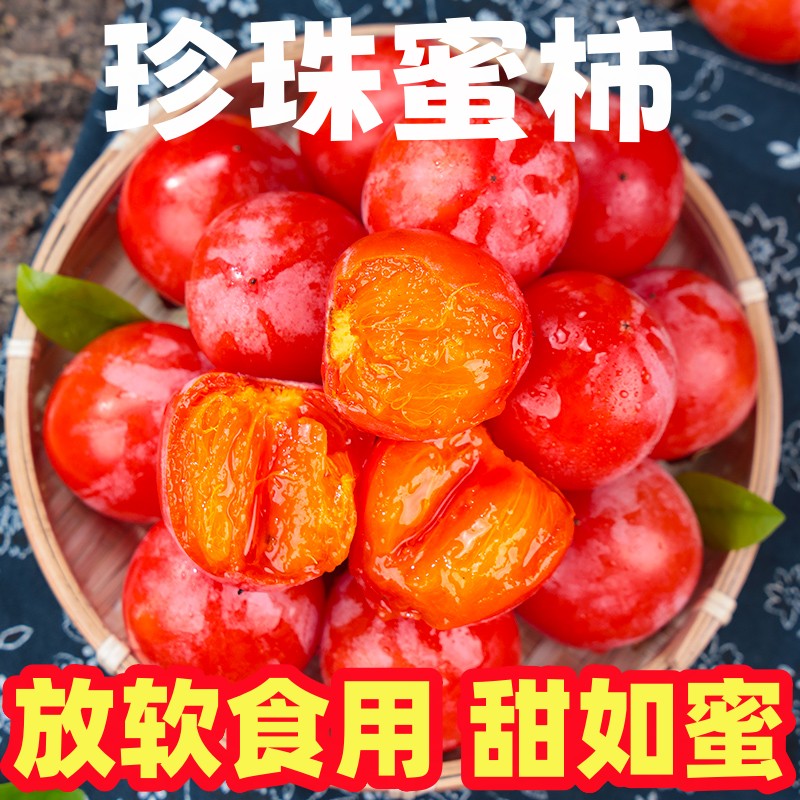 新鲜珍珠柿子珍珠蜜柿现摘放软吃当季一窝蜜软柿子迷你火罐小柿子