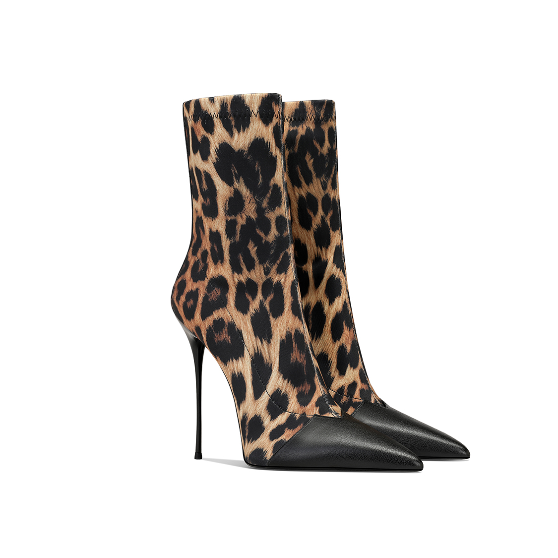 靴子中筒豹纹胖mm瘦瘦靴气质上档次2025秋冬新款尖头细跟高跟鞋