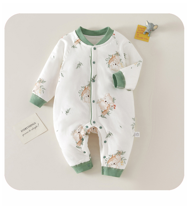 婴幼童40g夹棉连体衣纯棉a类无骨春秋冬薄棉哈衣爬服童装柔软