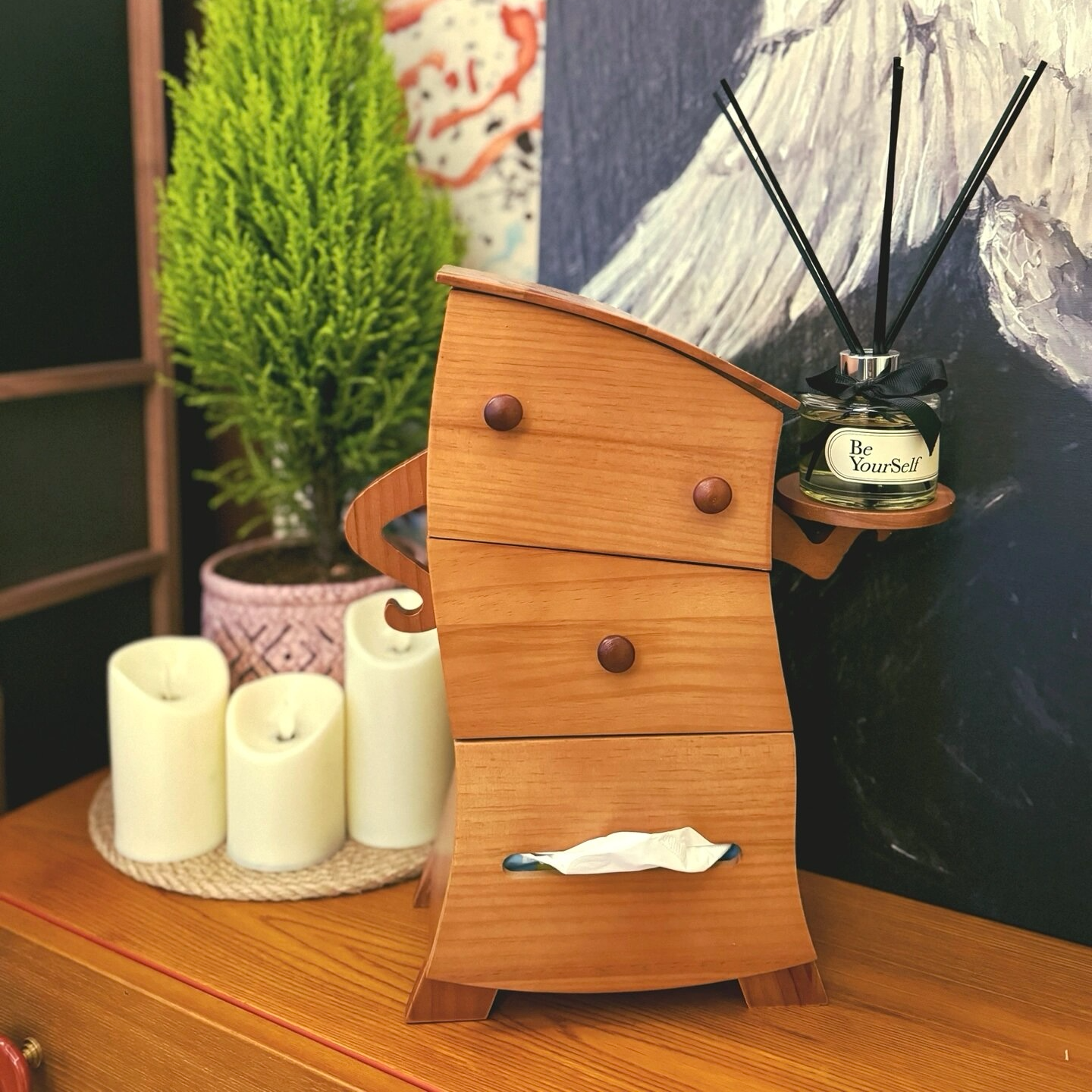 【果设】桌面收纳柜实木叉腰柜扭扭柜客厅家用玄关摆件杂物收纳柜