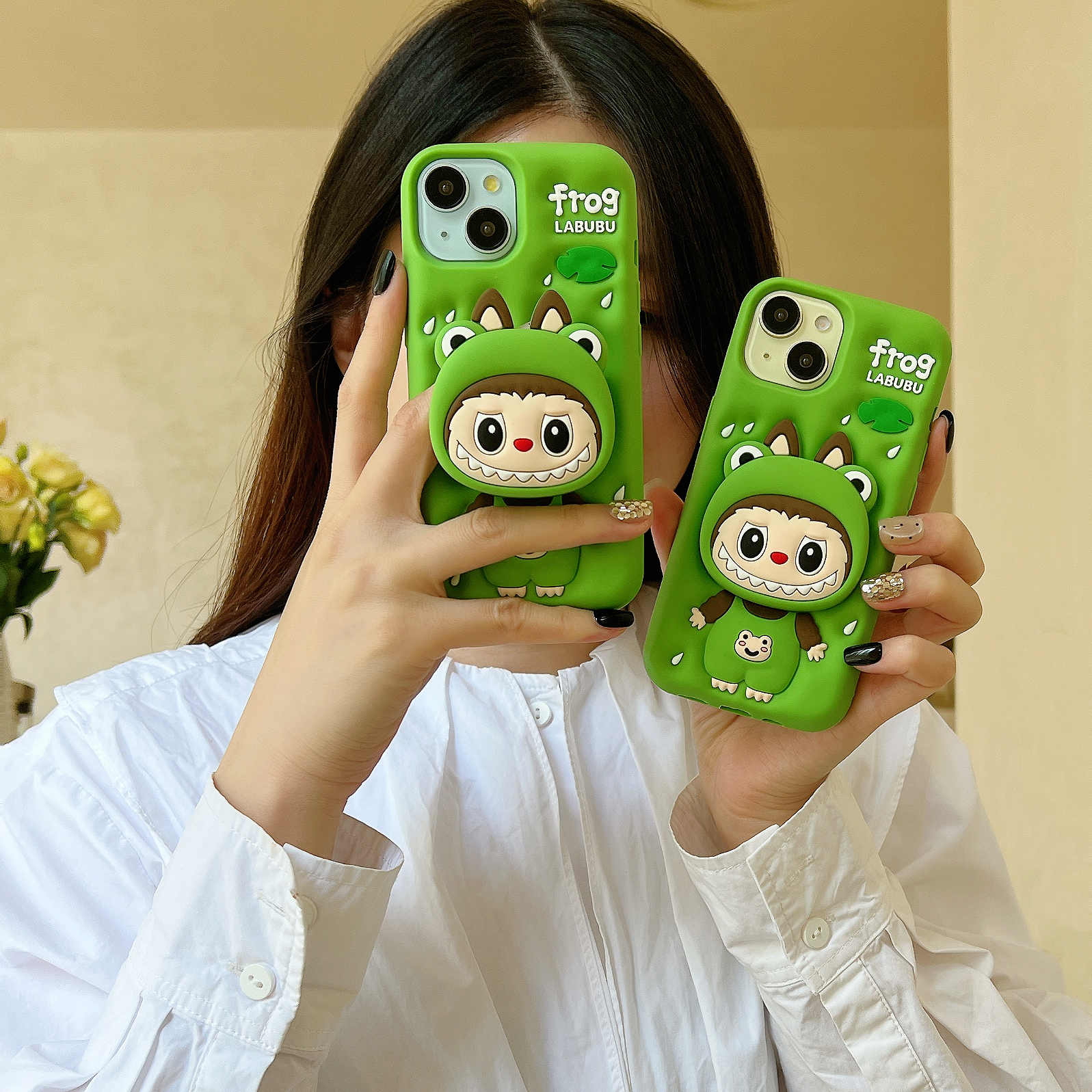 （苹果）青蛙拉布布适用iphone16promax防摔硅胶苹果15立体支架壳