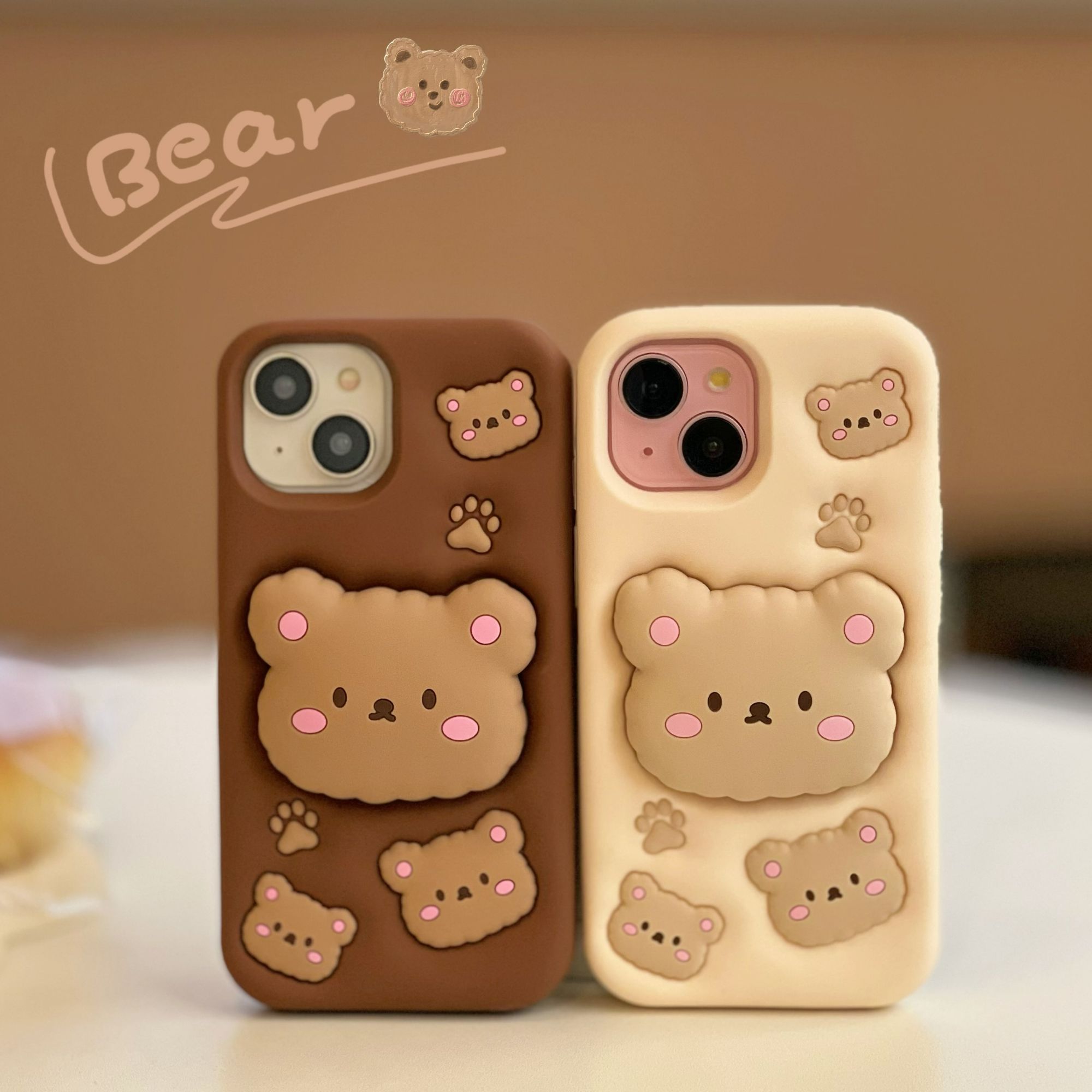 适用【苹果华为红米】可爱卡通懒人支架棉花熊立体软硅胶防摔手机壳