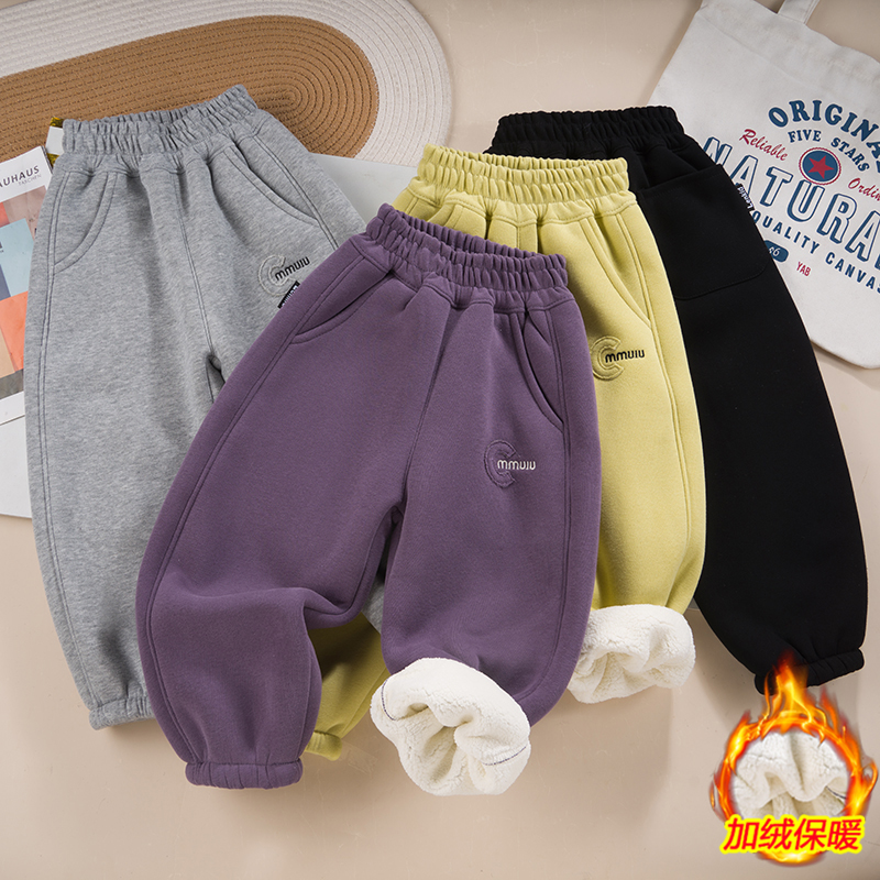 【粗针水洗棉】加厚600克暖阳绒冬款男女童弯道宽松裤LenKid- 贴布C