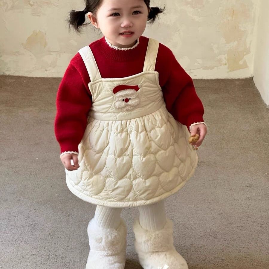 冬季圣诞背带裙女宝可爱保暖公主裙婴儿周岁背带裙子洋气加绒