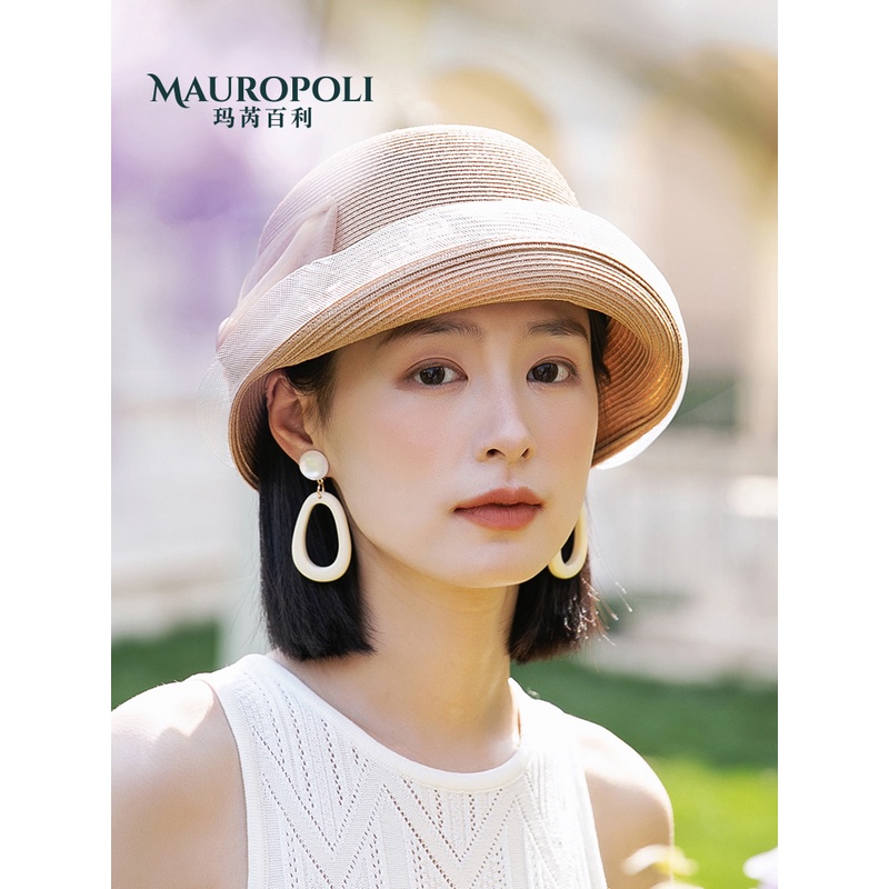 MauroPoli/玛芮百利法式草帽女夏季时尚优雅遮阳帽度假卷边防晒帽