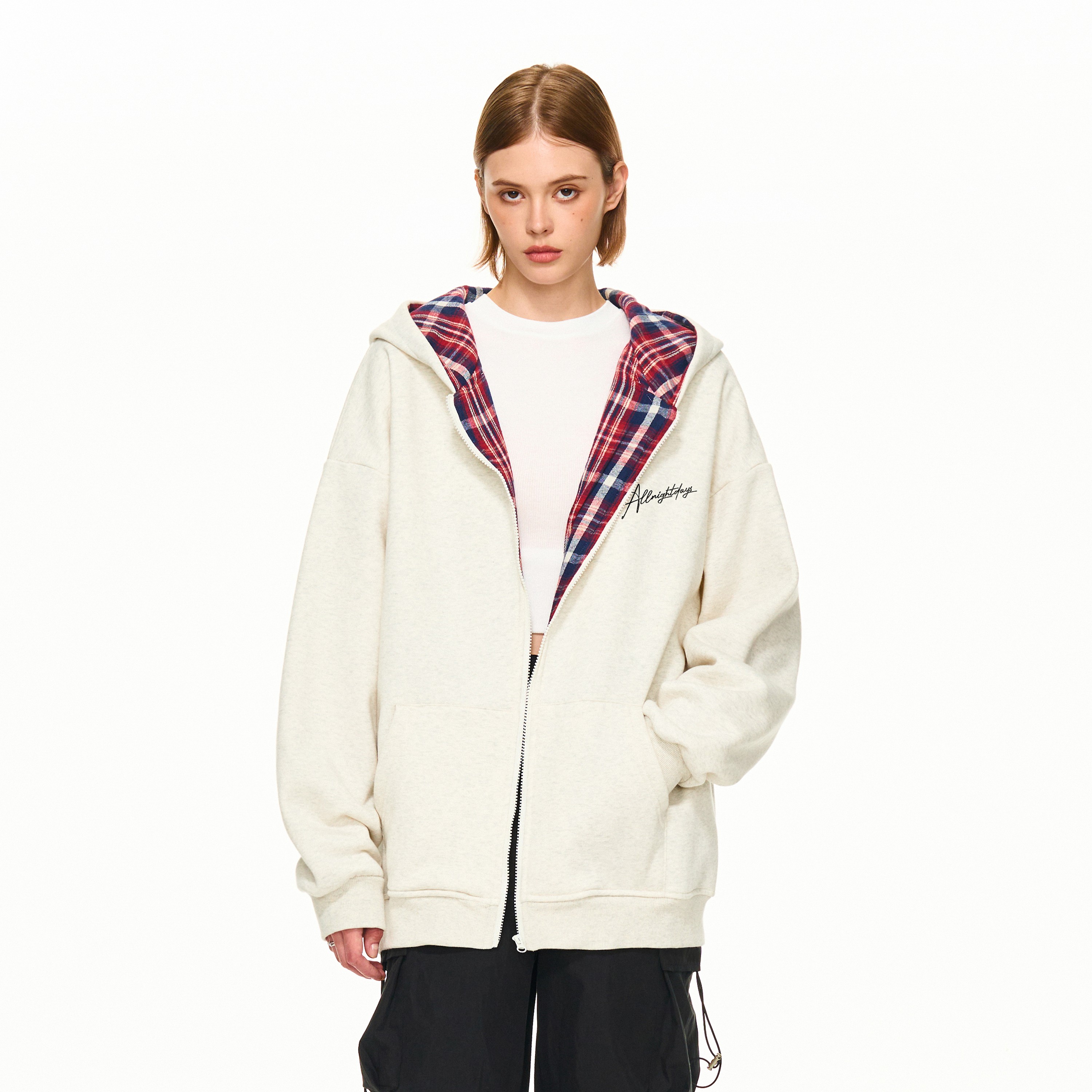 黄子弘凡同款RECOLETA美式格纹连帽开衫卫衣复古运动春季情侣外套