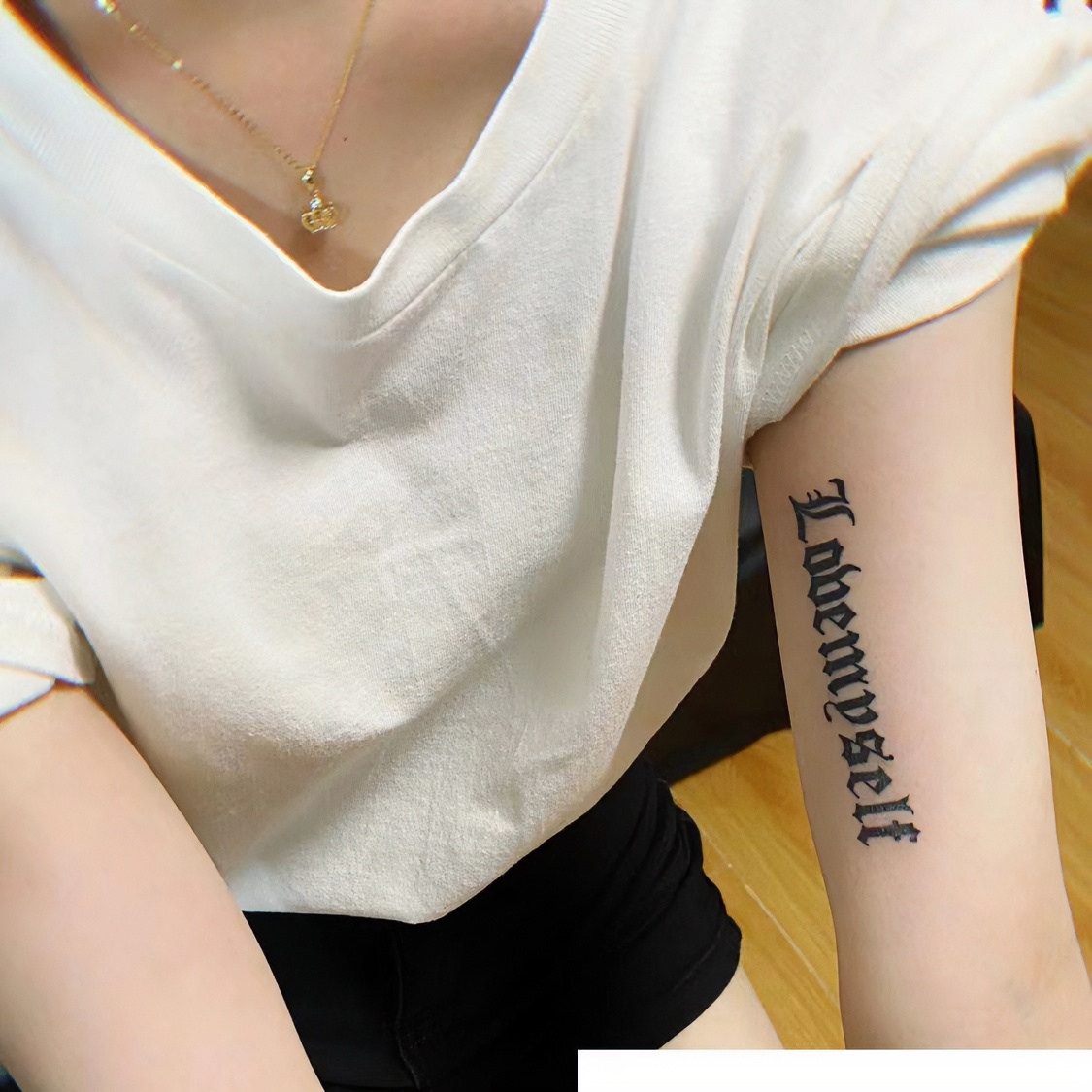 爱自己英文字母纹身贴草本半永久防水持久高颜值辣妹手臂仿真刺青