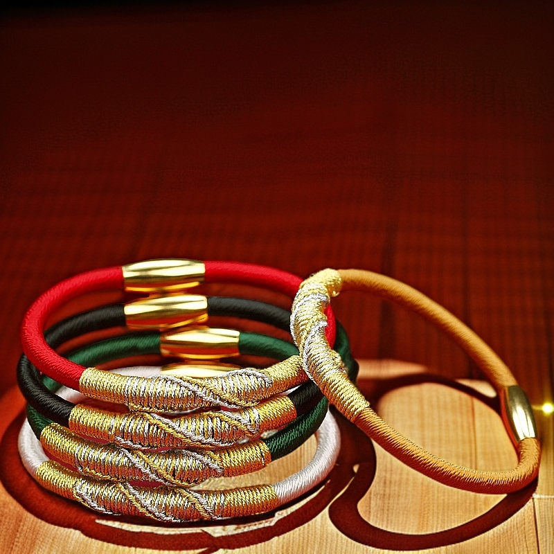 五行龙绳情侣手绳传统手工编织金木水火土盘龙红绳民族风编绳含砂