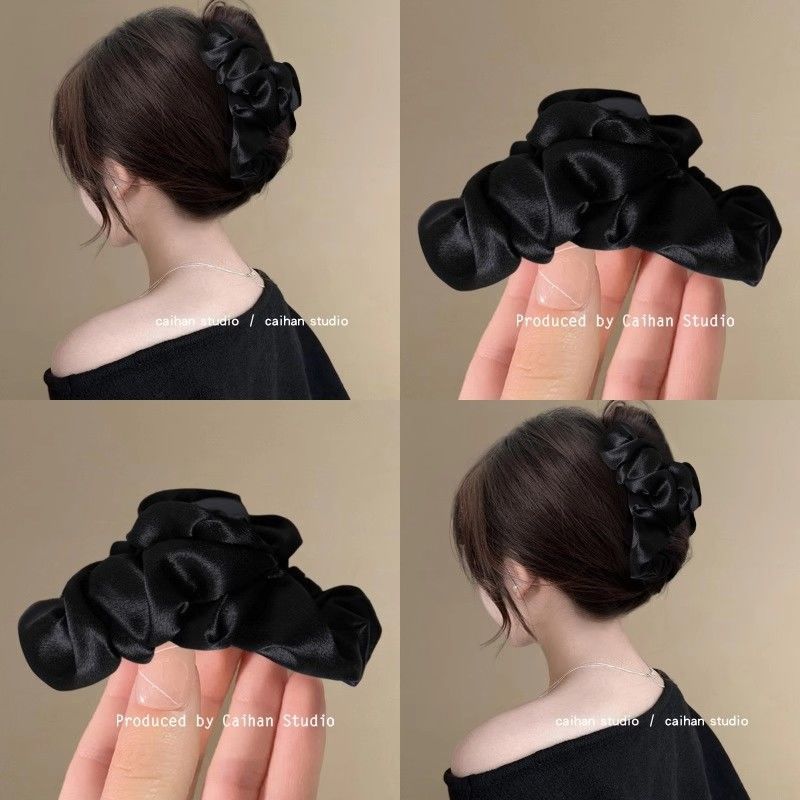 高级缎面大号发抓夹轻奢褶皱后脑勺夹子鲨鱼夹2024新款女发卡头饰