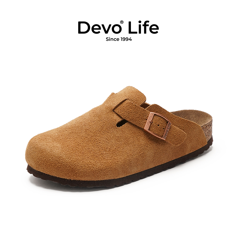 Devo/的沃勃肯鞋女款软木拖鞋包头半包反绒绒面百搭时尚女鞋3624