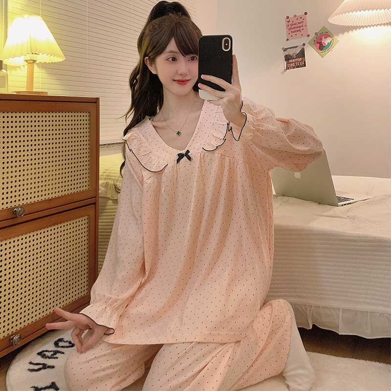 云朵棉大码睡衣女套装加大加肥胖MM250斤甜美V领长袖休闲装家居服