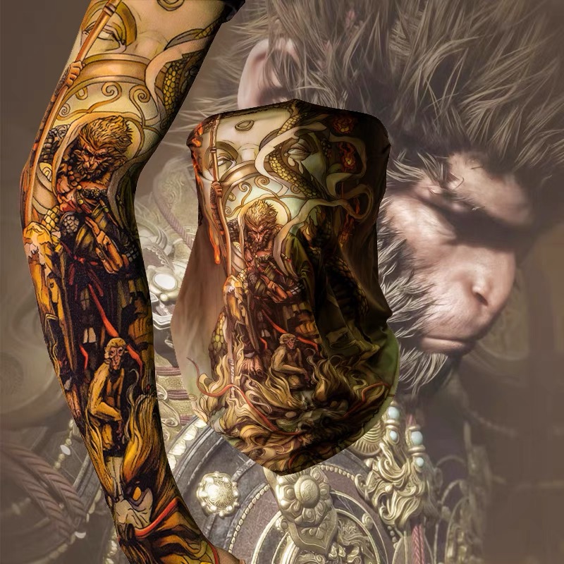 国潮风黑神话孙悟空纹身骑行冰丝防晒护袖男个性户外防紫外线面罩