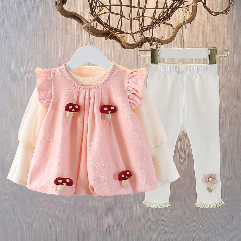 新款女童春秋连衣裙套装女宝宝外套打底衫裤子婴幼儿1岁2岁公主裙
