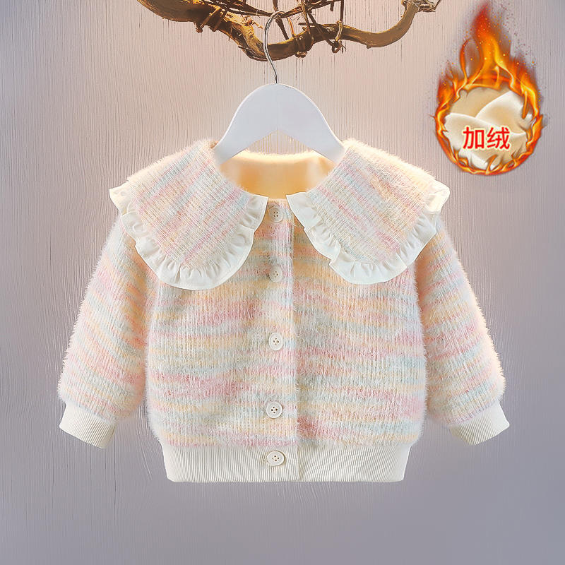 秋冬新款女宝宝保暖上衣女童加绒加厚开衫婴幼儿1岁2岁外套洋气3
