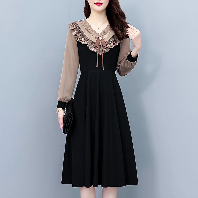 气质假两件套修身显瘦中长款大码女装胖MM长袖春秋时尚新款连衣裙