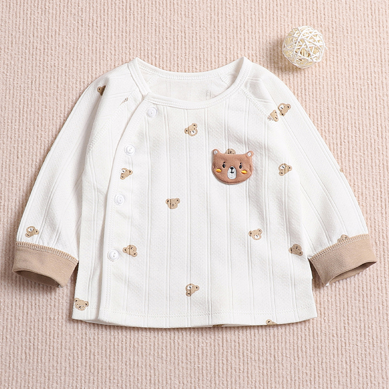 婴儿纯棉无骨上衣春秋款新生儿单层长袖打底衣服0-12个月开衫线衣