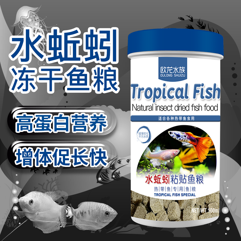 冻干水蚯蚓粘贴鱼粮红线虫小型鱼饲料热带鱼孔雀鱼贴块鱼食