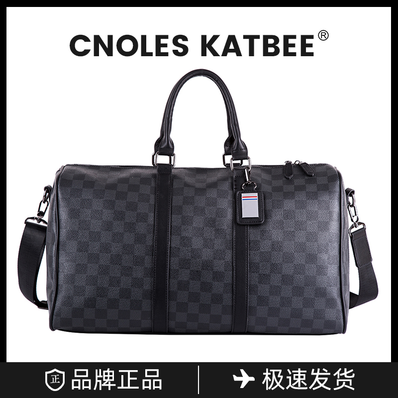 Cnoles katbee男士轻奢时尚休闲牛皮旅行格子商务单肩大容量背包