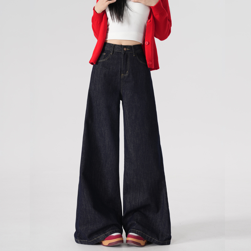 2025春秋阔腿原色不掉色牛仔裤女秋新款美式复古百搭直筒休闲长裤