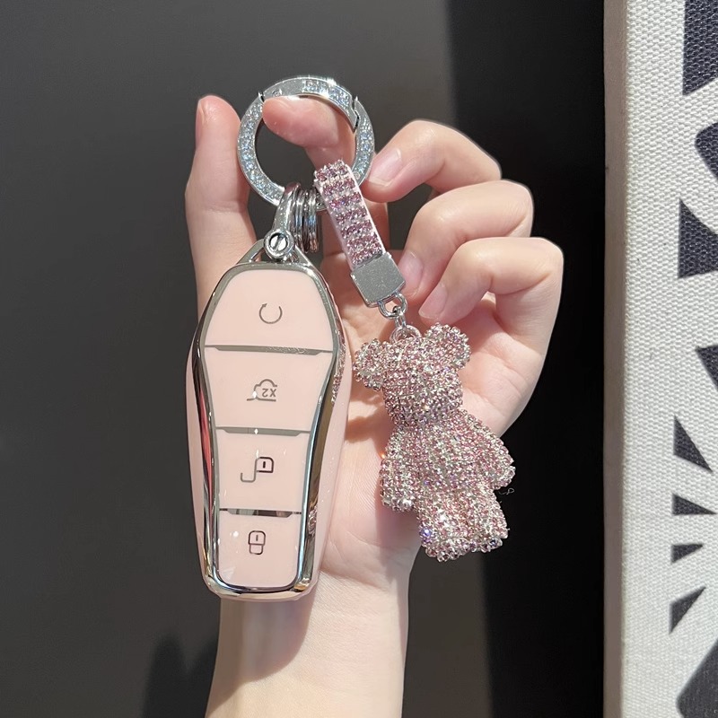 适用比亚迪宋plusdmi汉海豚秦plus元plus宋pro唐车钥匙套壳女粉钻