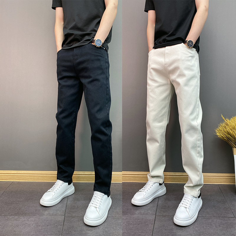 2024年春秋季修身爆款青年直筒纯色男士休闲裤痞帅网红美式牛仔裤