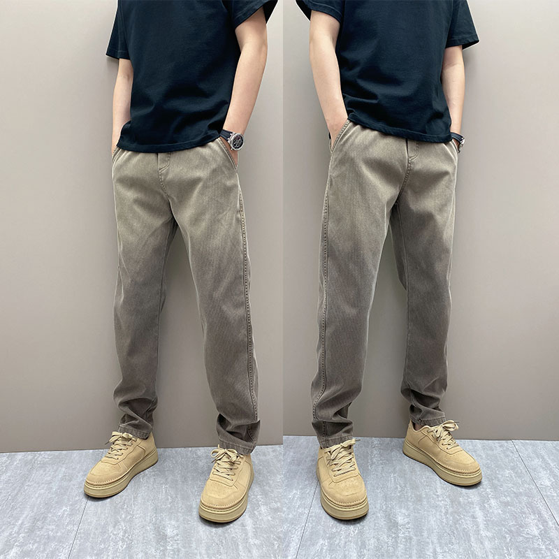 2025年秋冬季韩版潮流百搭加绒加厚时尚渐变休闲修身直筒牛仔裤男