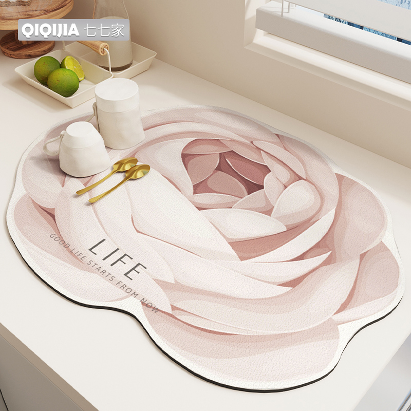 七七家厨房台面沥水垫杯子碗盘硅藻泥吸水垫酒茶台杯垫免洗隔热垫