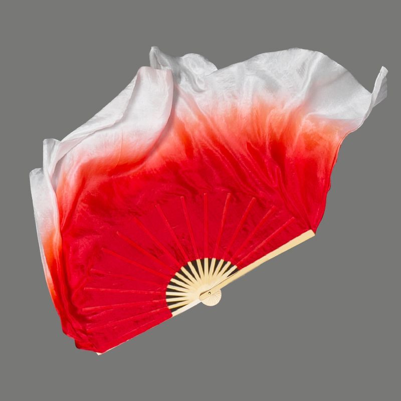 真丝舞蹈扇子我爱中国双面大红色加长胶州秧歌古典跳舞扇网红款