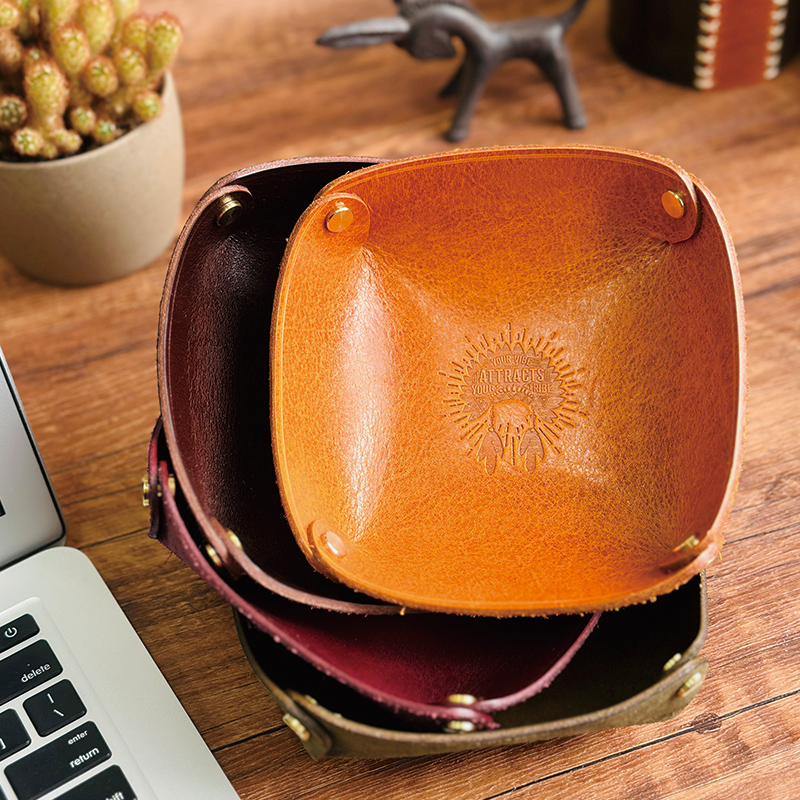 真皮收纳盘头层牛皮桌面置物盘进门玄关钥匙手表收纳摆件