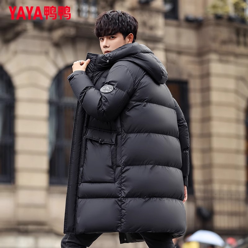 鸭鸭羽绒服男冬季加厚中长款2025新款立领连帽保暖防风时尚外套潮