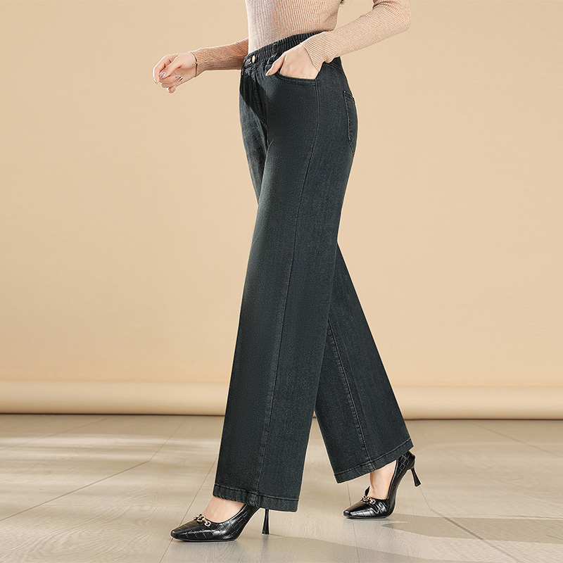 阔腿牛仔裤女春秋新款弹力高腰宽松直筒垂感中老年妈妈阔腿裤女裤