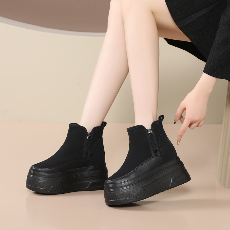 超高跟13公分增高洋气侧拉链短筒靴子时尚女鞋厚底防滑懒人高帮鞋