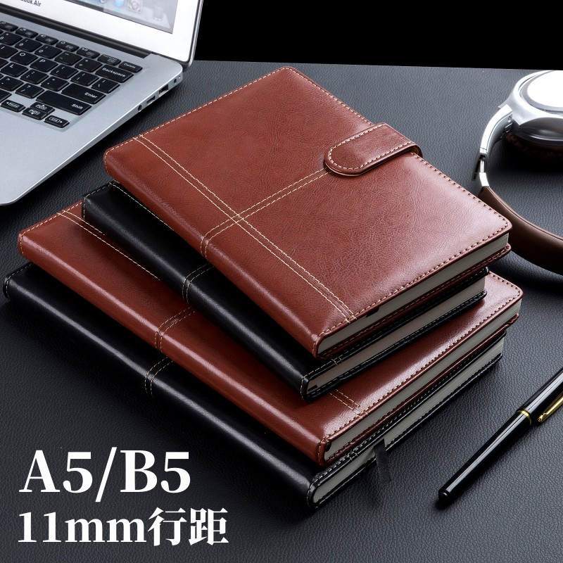 商务笔记本本子办公皮面记事本带扣11mm会议记录本加厚本子日记本