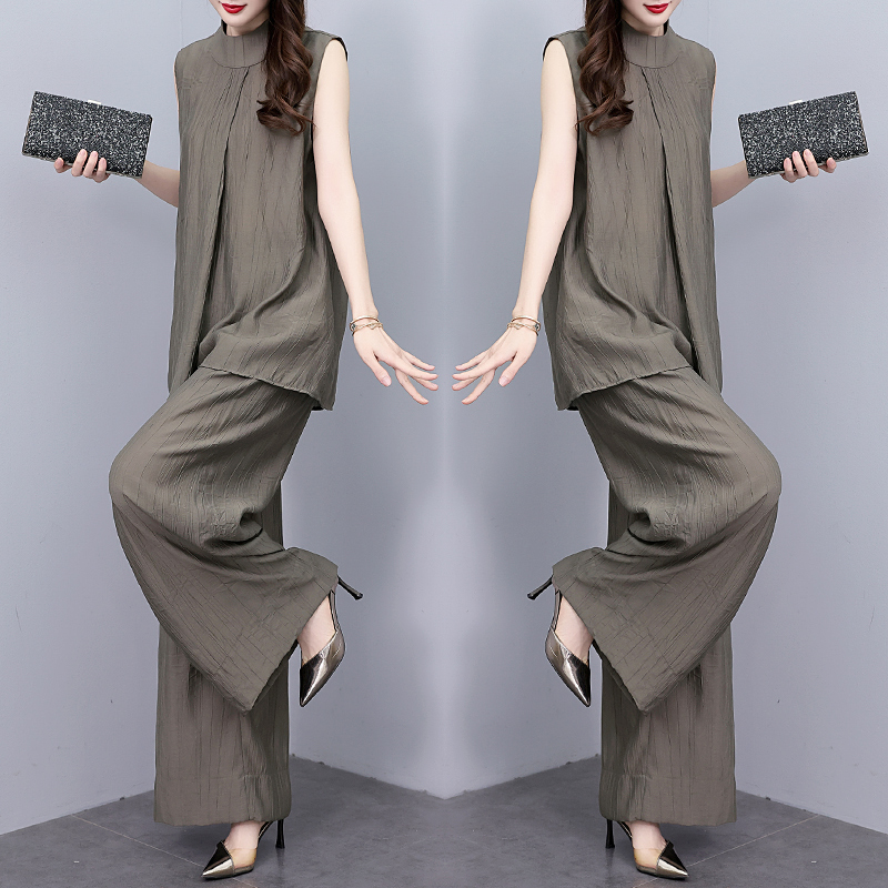 时尚套装女装2024夏季新款阔腿裤宽松气质大码复古休闲宽松两件套