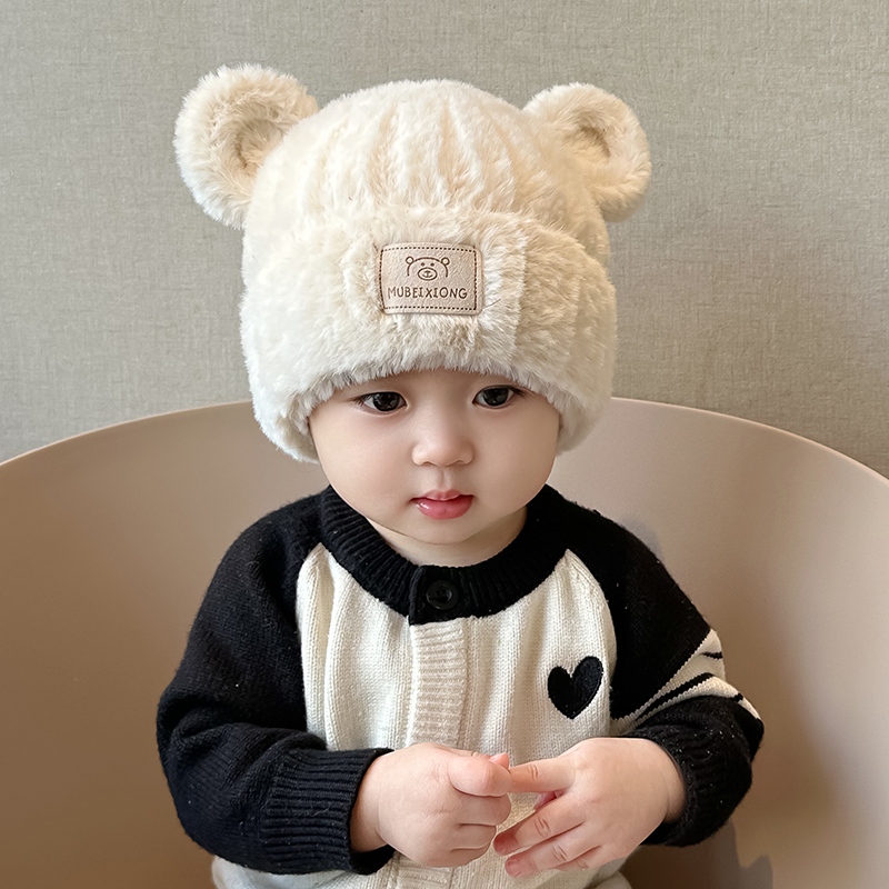 宝宝帽子冬季可爱柔软男童女孩毛绒秋冬季婴儿毛线帽加厚针织帽