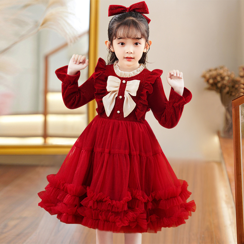 连衣裙儿童裙子女童洋气公主裙加绒加厚小女孩秋冬长袖冬季拜年服
