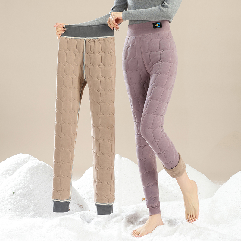 内穿校服神器冬季新款加绒加厚妈妈保暖打底高腰绣花高弹棉裤女2