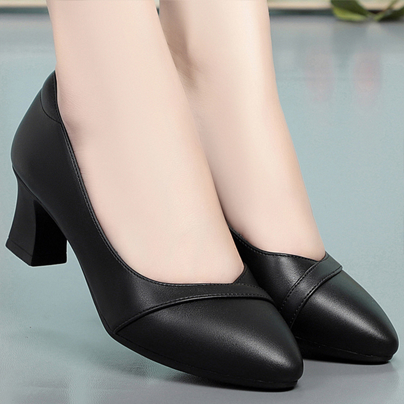 空姐软底久站高跟工作鞋女黑色面试工装职业皮鞋单鞋女鞋春秋季