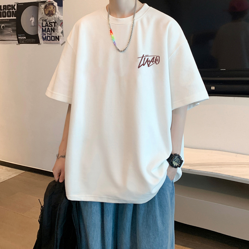 夏季纯棉复古短袖t恤男印花ins潮牌圆领潮流体恤大码男士半袖穿搭