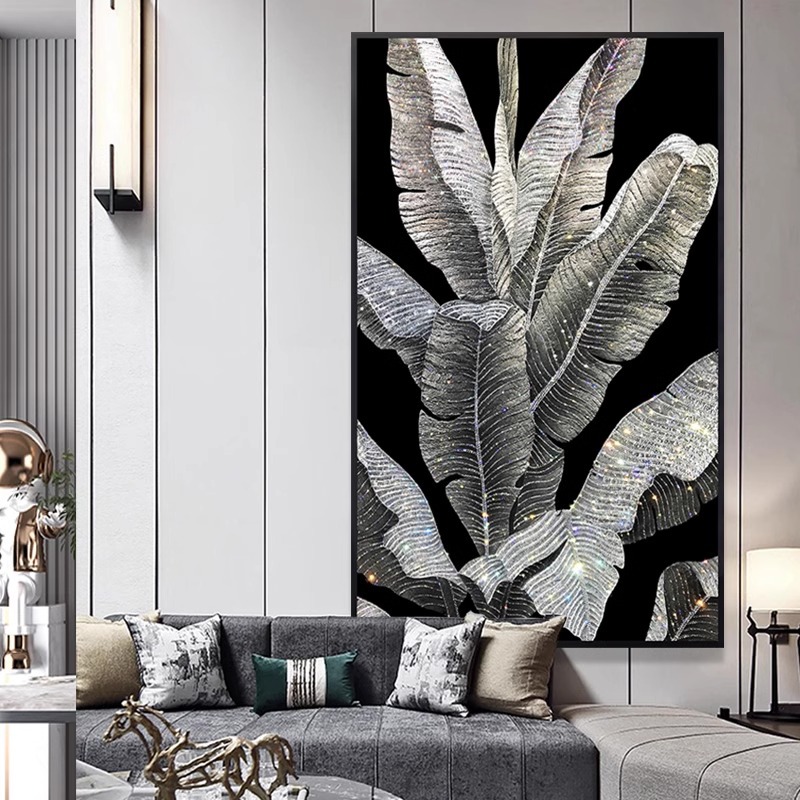 家大业大晶瓷装饰画轻奢客厅装饰画走廊玄关沙发墙挂画竖芭蕉叶画