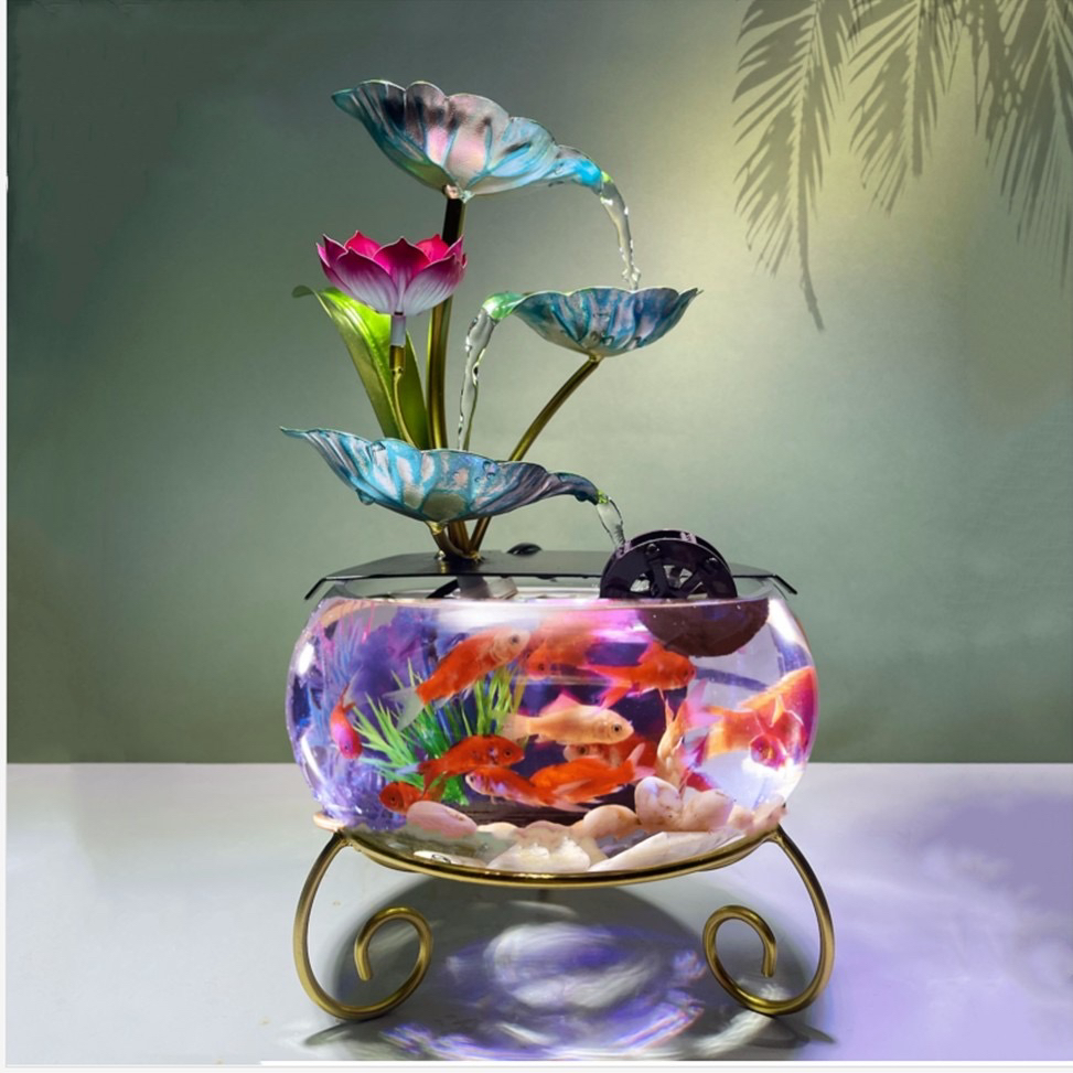 家居流水鱼缸装饰品玄关招财喷泉摆件养鱼彩灯轻奢高级新中式百搭