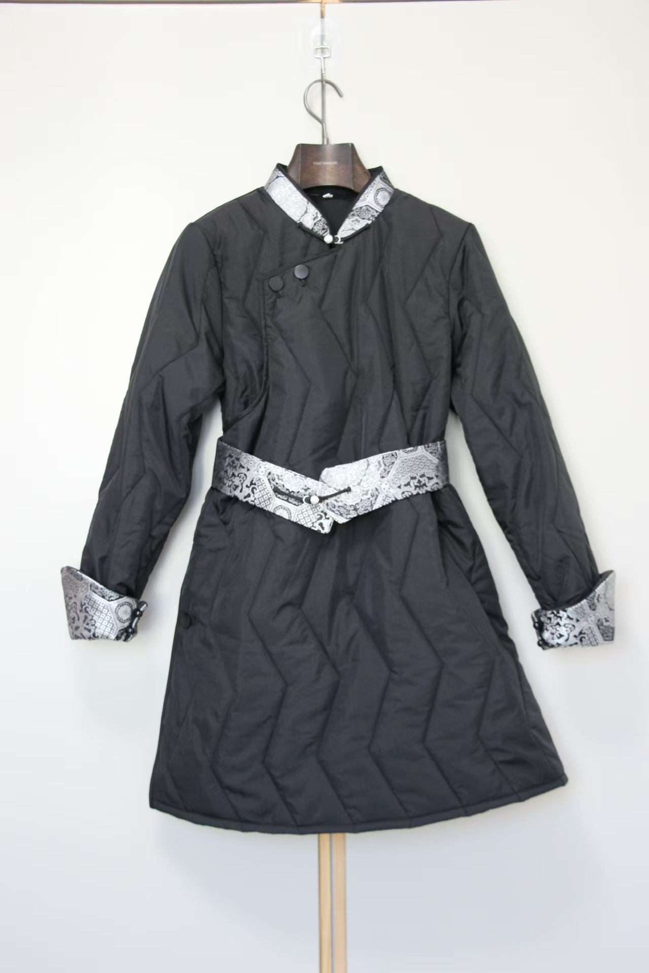 蒙古袍百搭棉衣女款冬季保暖黑色棉服外套女士中长款棉袍