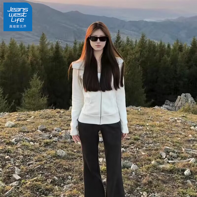 真维斯无界秋冬加绒外套爆款2025保暖连帽卫衣拉链上衣ins韩版女