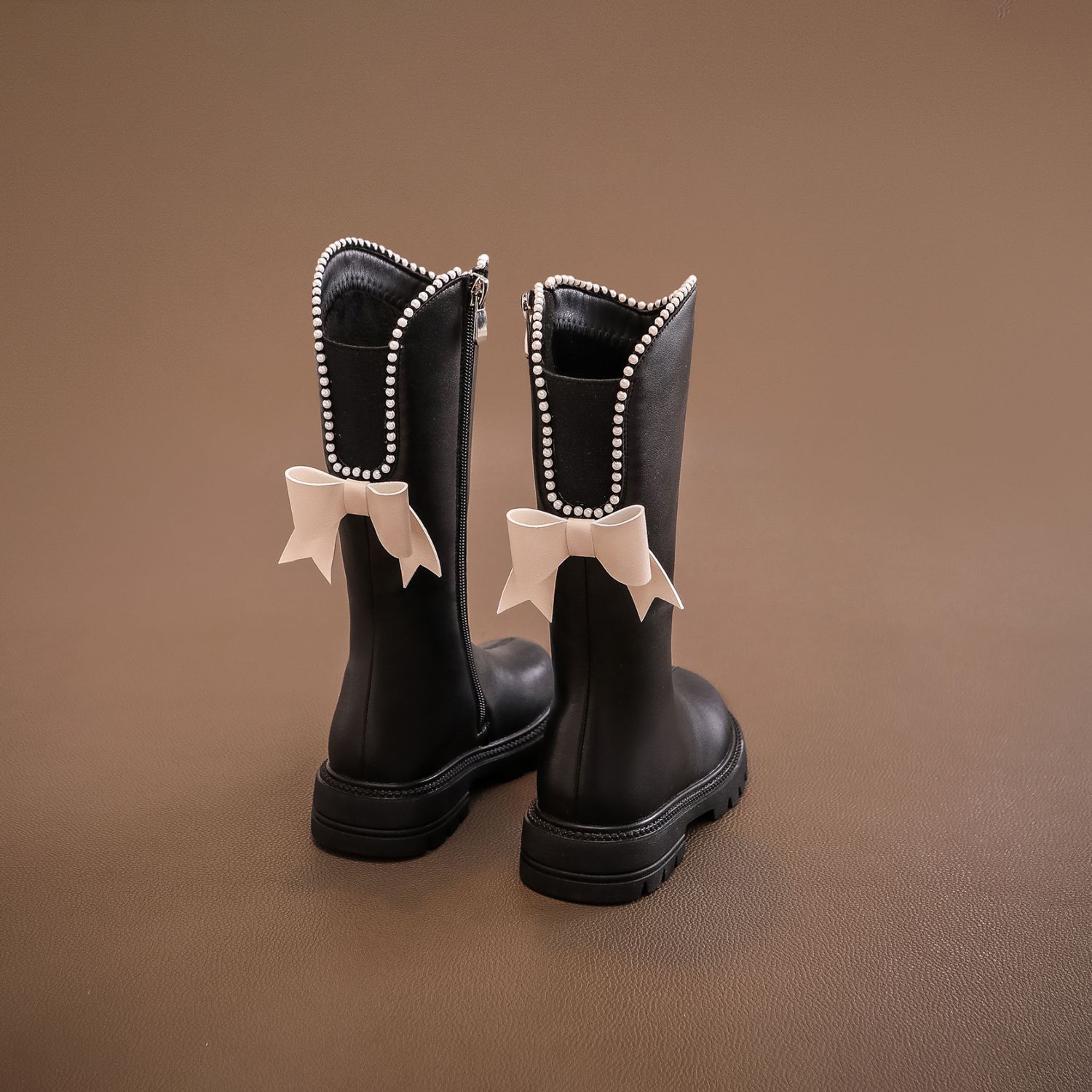 软皮女童鞋儿童长靴子2025秋冬季新款长筒高筒皮靴加绒小公主女孩