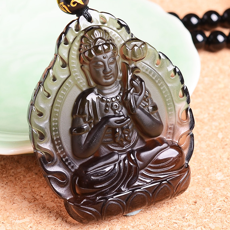 大势至菩萨吊坠天然冰种黑曜石生肖马本命佛八大守护神挂件男女款